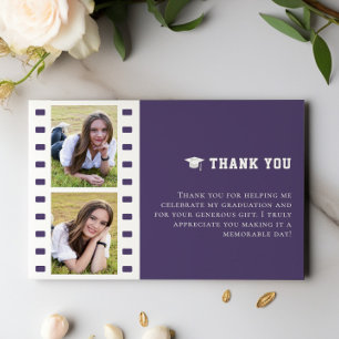 Filmstrip Photo Collage Graduation Purple Thank You Card