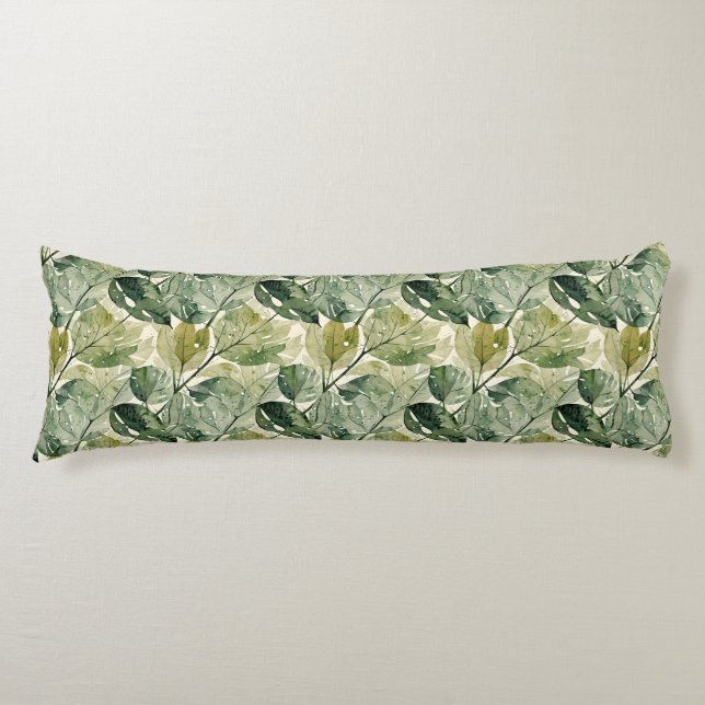 Filmy Leaves in Sage and Teal Body Pillow (Front)