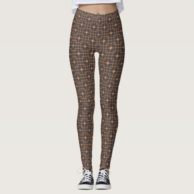 Filtered Modern Geometric Pointed Chinese Pattern Leggings (Front)