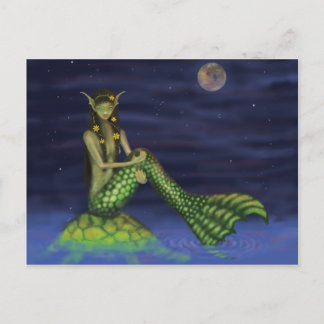 Fin Dipping Mermaid on Turtle Back Postcard