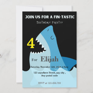 Fin-tastic blue shark in the sea invitation
