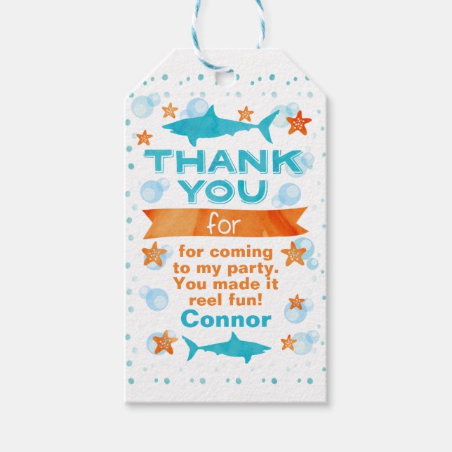 Fin-tastic Shark Birthday Favor Tag (Front)