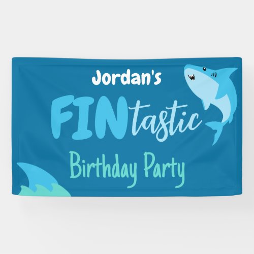 Fin_tastic Shark Birthday Party Kids Under The Sea Banner