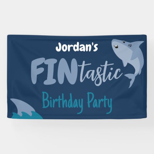 Fin_tastic Shark Birthday Party Kids Under The Sea Banner