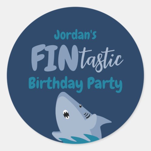 Fin_tastic Shark Birthday Party Kids Under The Sea Classic Round Sticker