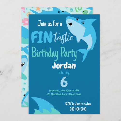 Fin_tastic Shark Birthday Party Kids Under The Sea Invitation