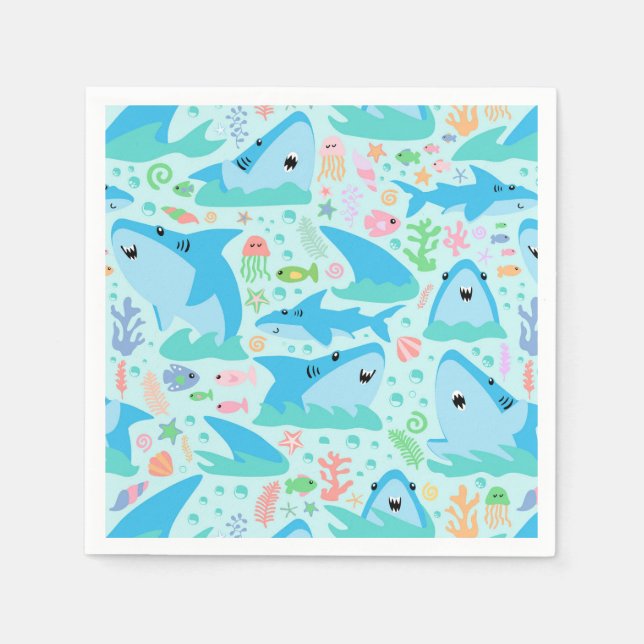 Fin-tastic Shark Birthday Party Kids Under The Sea Napkins (Front)