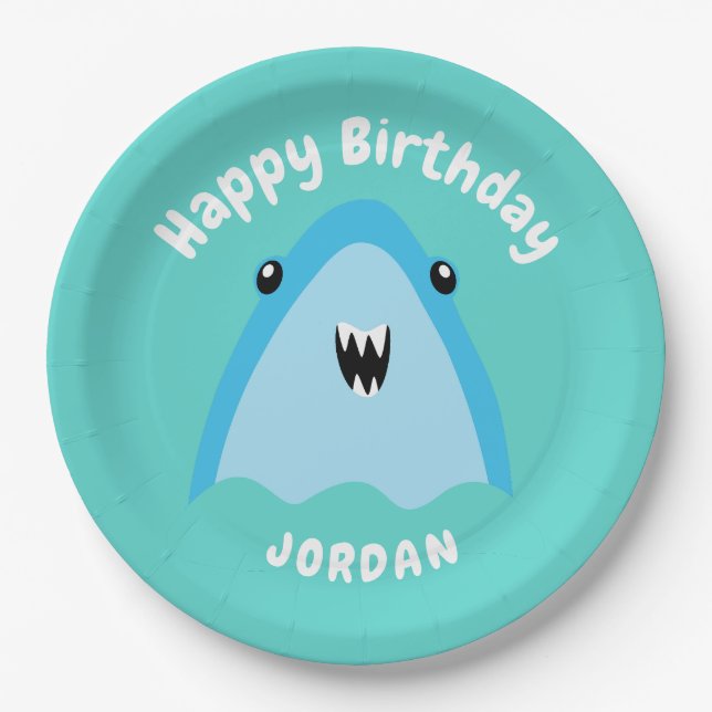 Fin-tastic Shark Birthday Party Kids Under The Sea Paper Plates (Front)