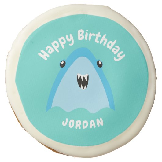 Fin-tastic Shark Birthday Party Kids Under The Sea Sugar Cookie (Front)