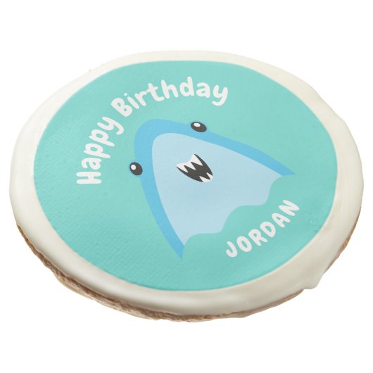 Fin-tastic Shark Birthday Party Kids Under The Sea Sugar Cookie (Angled)