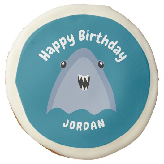 Fin-tastic Shark Birthday Party Kids Under The Sea Sugar Cookie (Front)