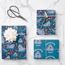 Fin-tastic Shark Birthday Party Kids Under The Sea Wrapping Paper Sheets