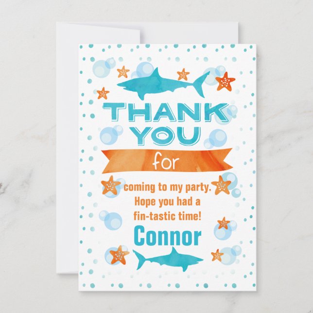 Fin-tastic Shark Birthday Thank You Card (Front)