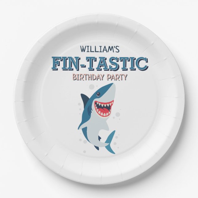 Fin-tastic Shark Ocean Birthday  Paper Plates (Front)