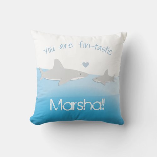 Fin_tastic Shark Parent and Kid Throw Pillow