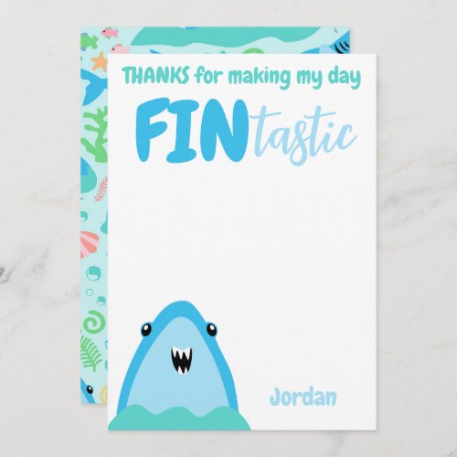 Fin_tastic Shark Thank You Kids Under The Sea Invitation