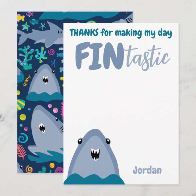 Fin-tastic Shark Thank You Kids Under The Sea Invitation (Front/Back)