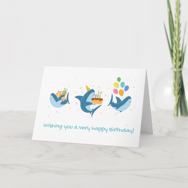 Fin-Tastic Shark Theme Birthday Greeting  Card (Front)