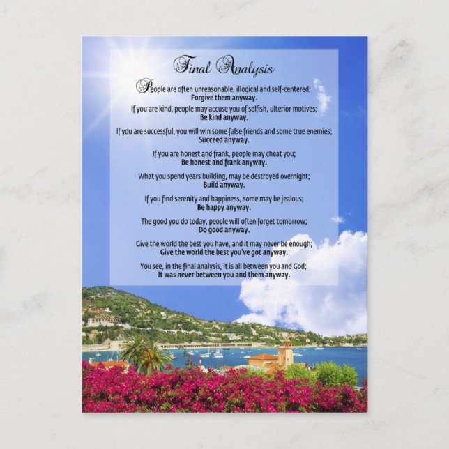 Final Analysis: "Do It Anyway" Postcard (Front)