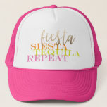 Final Fiesta Bachelorette Favor Customizable Trucker Hat<br><div class="desc">Celebrate your Bachelorette with a Final Fiesta! This customizable trucker hat is a great party favor for all the guests of an epic bachelorette fiesta! "Fiesta siesta tequila repeat" graphic is colorful and bright with modern typography, so can be used on any color but the white background makes it pop!...</div>