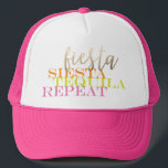 Final Fiesta Bachelorette Favor Customizable Trucker Hat<br><div class="desc">Celebrate your Bachelorette with a Final Fiesta! This customizable trucker hat is a great party favor for all the guests of an epic bachelorette fiesta! "Fiesta siesta tequila repeat" graphic is colorful and bright with modern typography, so can be used on any color but the white background makes it pop!...</div>