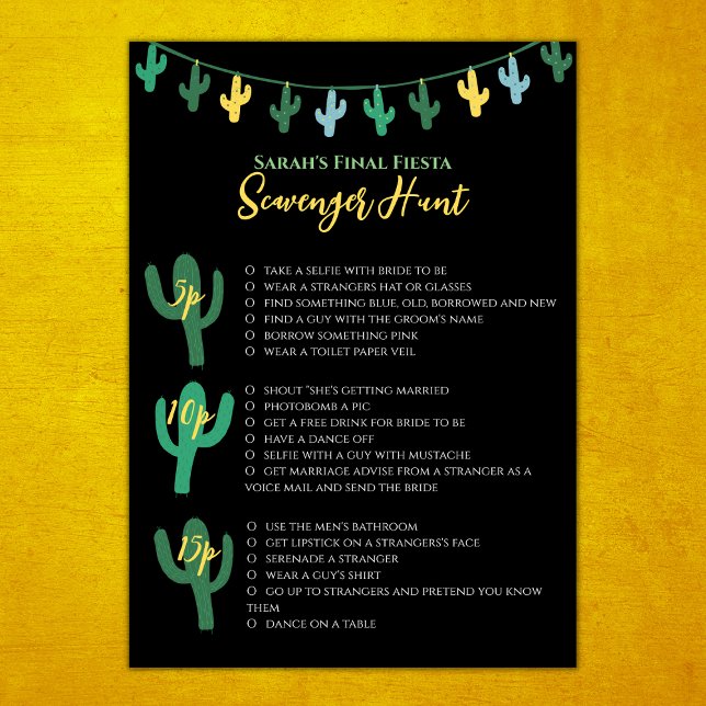 Final Fiesta Bachelorette Game Scavenger Hunt Card (Final fiesta mexican bachelorette scavenger hunt bachelorette party games)