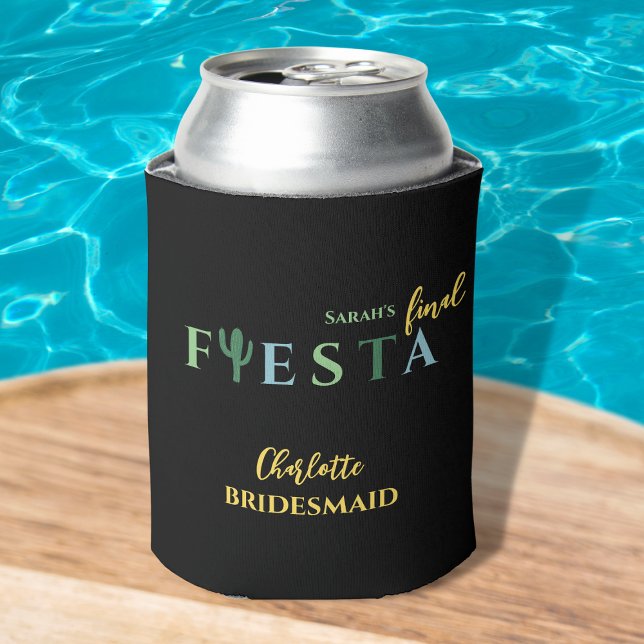 Final Fiesta Bachelorette Party Favors Cactus Can Cooler (final fiesta bachelorette party favors koozie cactus mexican themed party green and yellow)