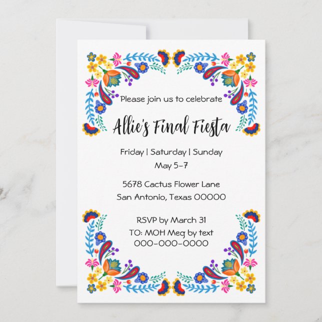 Final Fiesta Bachelorette Party Invitation (Front)