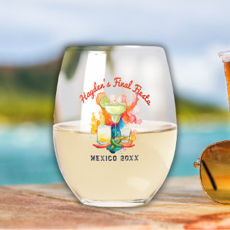 Final Fiesta Bachelorette Party Mexico Destination Stemless Wine Glass