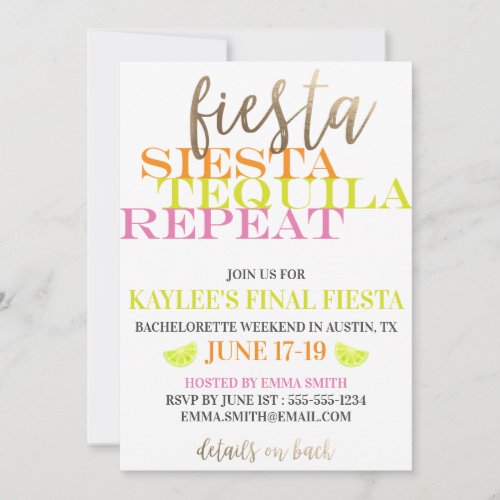 Final Fiesta Bright and Modern Bachelorette Party Invitation
