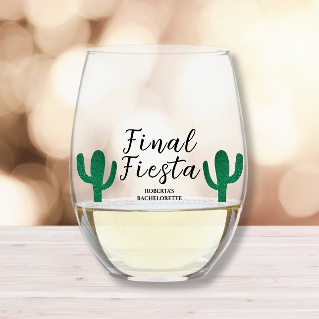 Final Fiesta Cactus Bachelorette Party Favor Stemless Wine Glass (final fiesta bachelorette party favor wine glass cactus desert girls weekend)