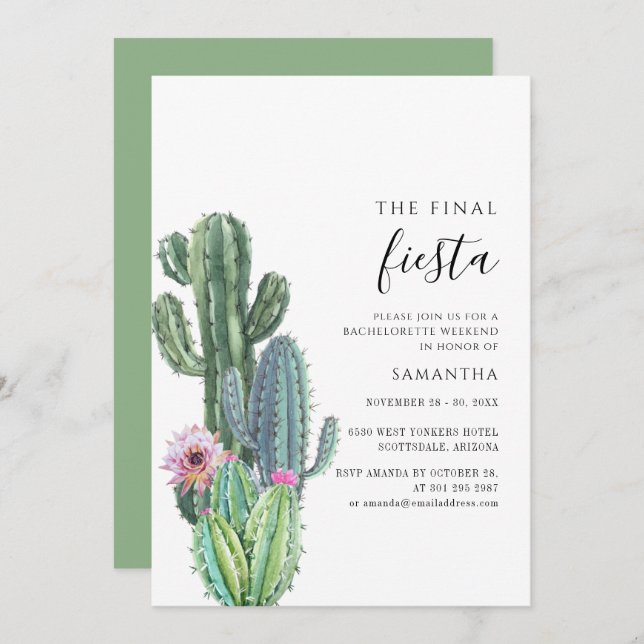 Final Fiesta Cactus Bachelorette Party Invitation (Front/Back)