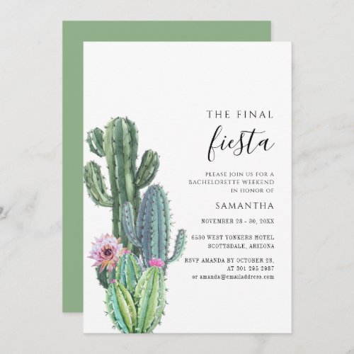 Final Fiesta Cactus Bachelorette Party Invitation