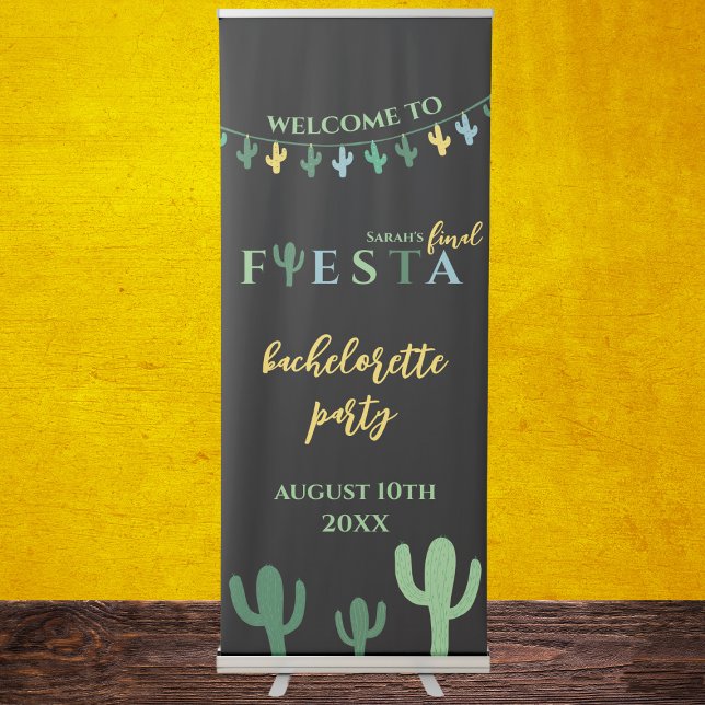 Final Fiesta Cactus Bachelorette Party Welcome Retractable Banner (Final fiesta bachelorette party welcome sign, mexican themed party cactus vibrant green and yellow)