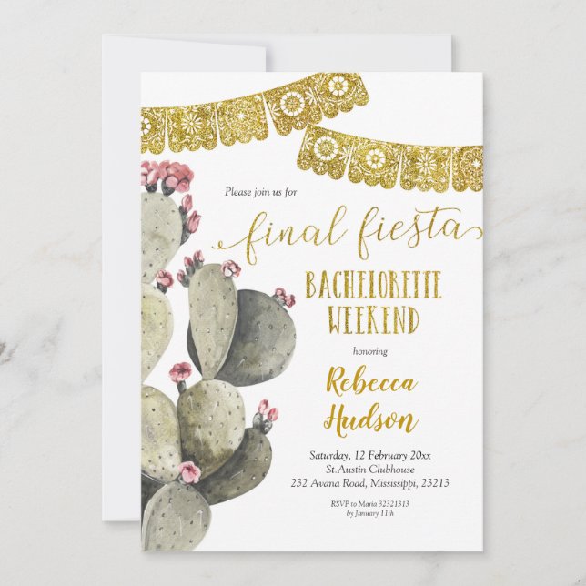 Final Fiesta Cactus Bachelorette Weekend Invitation (Front)