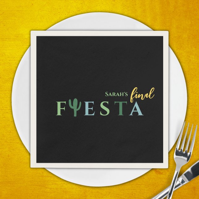 Final Fiesta Cactus Mexican Bachelorette Party Napkins (Final fiesta bachelorette party napkins, green and yellow vibrant mexican bachelorette)