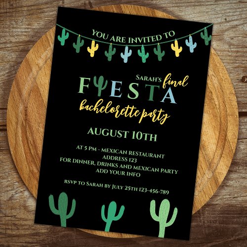Final Fiesta Cactus Vibrant Bachelorette Party Invitation