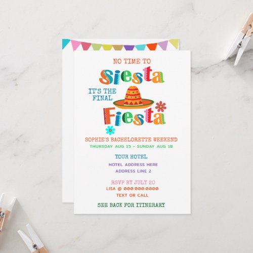 Final Fiesta Itinerary Bachelorette Party  Invitation