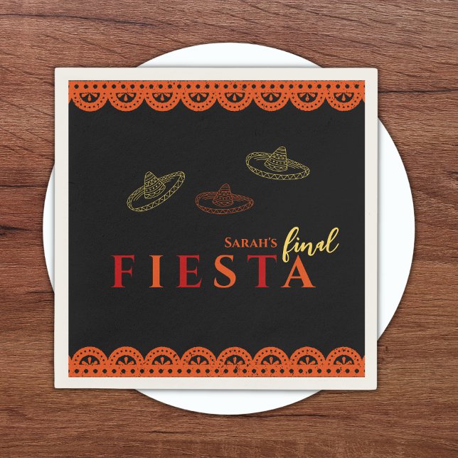 Final Fiesta Mexican Bachelorette Party Napkins (Final fiesta mexican bachelorette party napkins sombreros and papel picado red, orange and yellow)