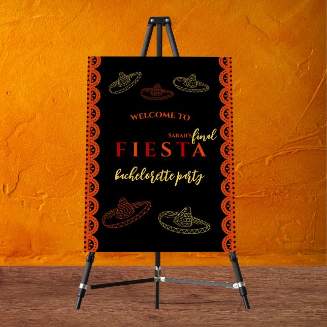 Final Fiesta Mexican Bachelorette Party Welcome Foam Board (final fiesta bachelorette party welcome sign ,mexican sombrero and papel picado red, orange)