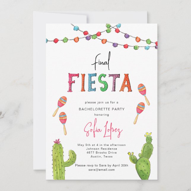 Final Fiesta Mexican Bachelorette weekend  Invitation (Front)