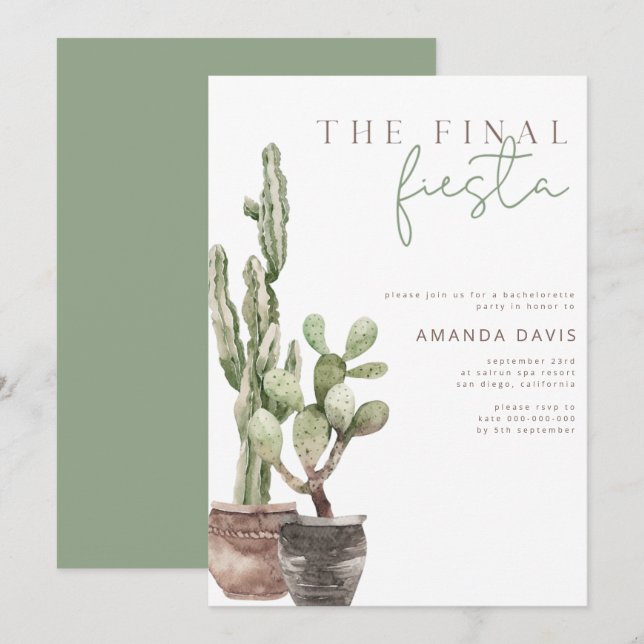 Final Fiesta, Mexican, Cactus Bachelorette Party I Invitation (Front/Back)