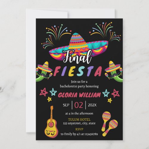 Final Fiesta Mexican Vibrant Bachelorette Party Invitation