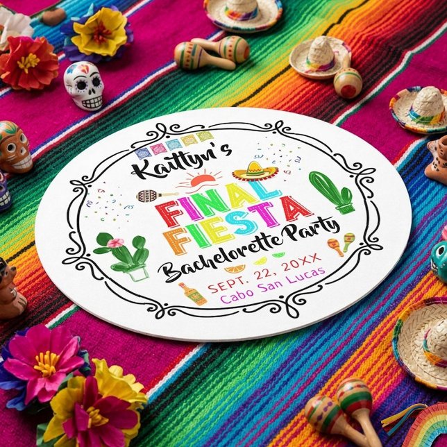 Final Fiesta Mexicana Bachelorette Party Round Paper Coaster (Creator Uploaded)