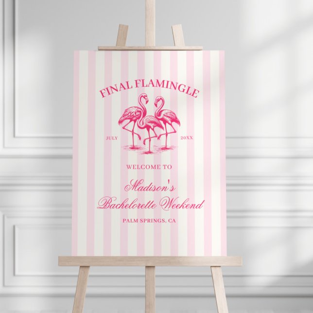 Final Flamingle Pink Striped Bachelorette Foam Board (Creator Uploaded)