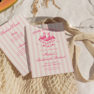 Final Flamingle Pink Striped Bachelorette Invitation
