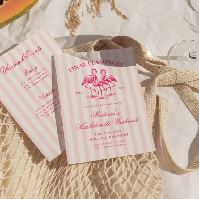Final Flamingle Pink Striped Bachelorette Invitation (Creator Uploaded)