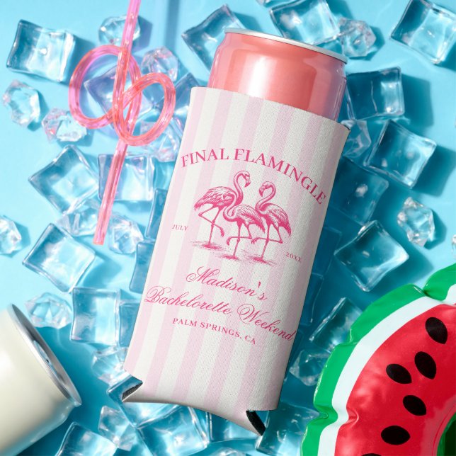 Final Flamingle Pink Striped Bachelorette Seltzer Can Cooler (In Situ Summer)