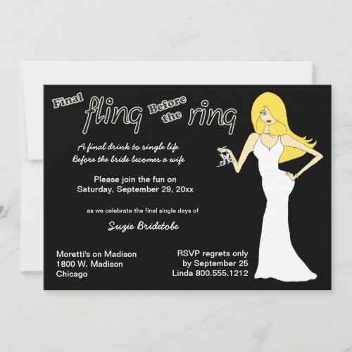 Final Fling Before The Ring Blonde Haired Bride Invitation