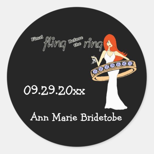Final Fling Before The Ring Ginger Bride Classic Round Sticker
